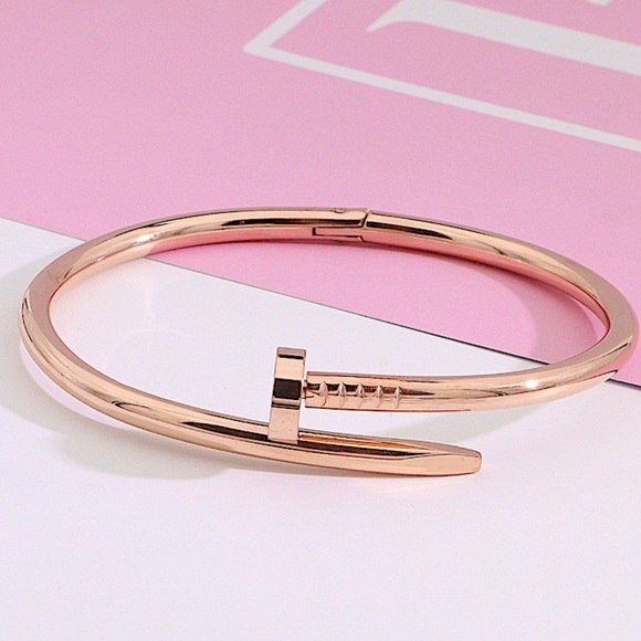 Rose Gold Nail Screw Bangle Bracelet - Picture 1 of 14